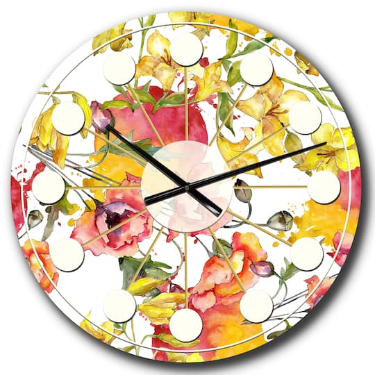 Designart 'Retro Handdrawn Poppies Iv Mid-Century Modern Wall Clock